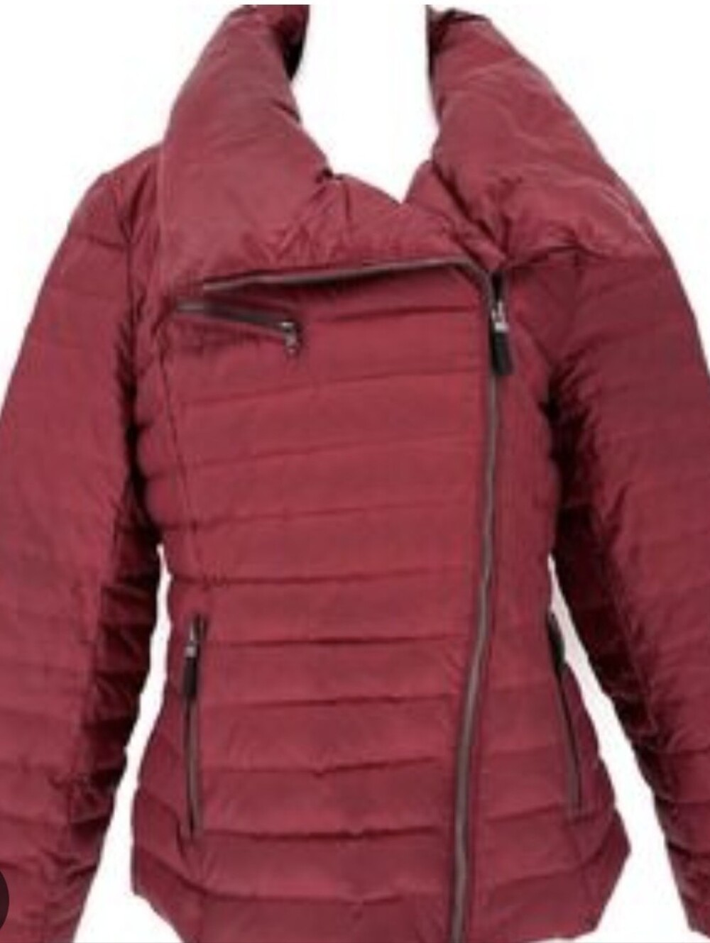 Andrew Marc Quilted Asymmetric Puffer Jacket - Burgundy